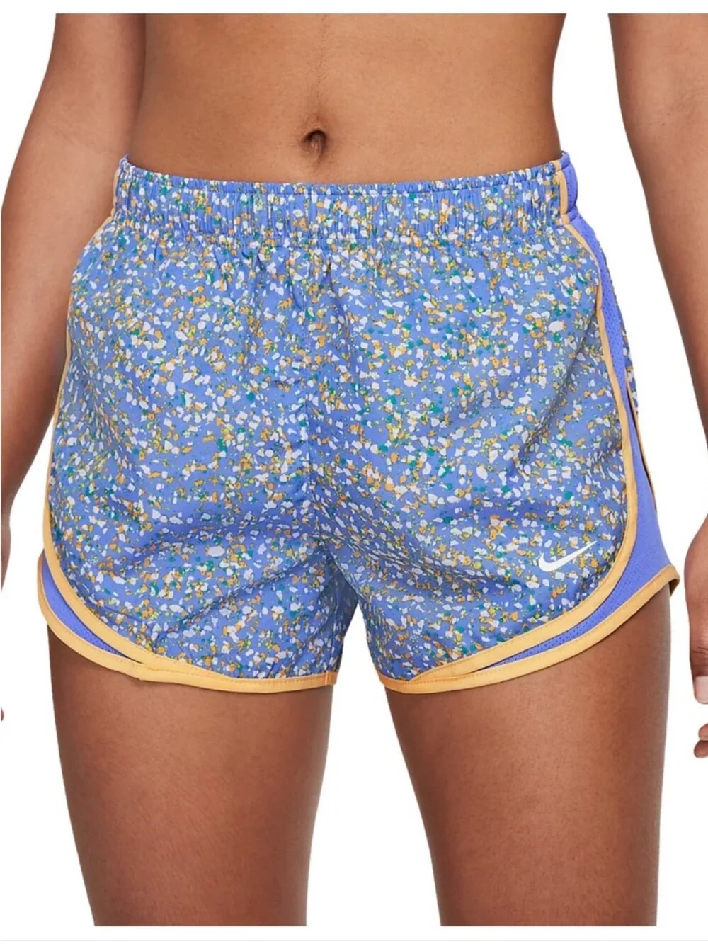Nike Blue Floral Print Athletic Shorts with Yellow Trim